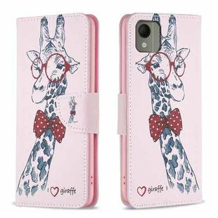 For Nokia C110 Colored Drawing Pattern Leather Phone Case(Giraffe)