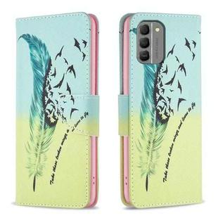 For Nokia G310 Colored Drawing Pattern Leather Phone Case(Feather)