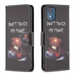 For Nokia C02 Colored Drawing Pattern Leather Phone Case(Bear)
