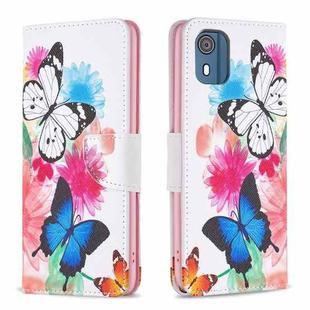 For Nokia C02 Colored Drawing Pattern Leather Phone Case(Butterflies)