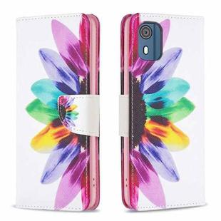 For Nokia C02 Colored Drawing Pattern Leather Phone Case(Sun Flower)