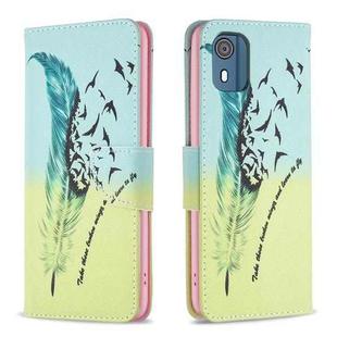 For Nokia C02 Colored Drawing Pattern Leather Phone Case(Feather)