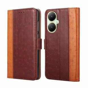 For vivo Y35+ 5G Ostrich Texture Horizontal Flip Leather Phone Case(Brown)