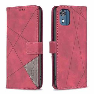 For Nokia C02 Magnetic Buckle Rhombus Texture Leather Phone Case(Red)
