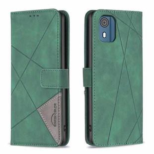 For Nokia C02 Magnetic Buckle Rhombus Texture Leather Phone Case(Green)