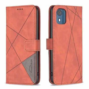 For Nokia C02 Magnetic Buckle Rhombus Texture Leather Phone Case(Brown)