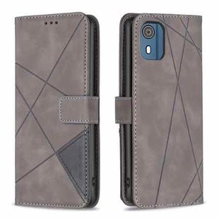 For Nokia C02 Magnetic Buckle Rhombus Texture Leather Phone Case(Grey)