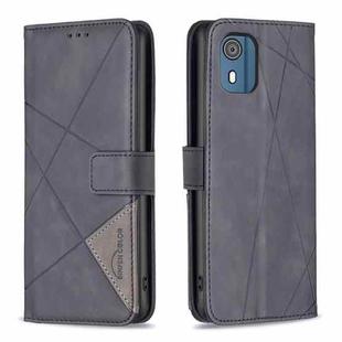 For Nokia C02 Magnetic Buckle Rhombus Texture Leather Phone Case(Black)