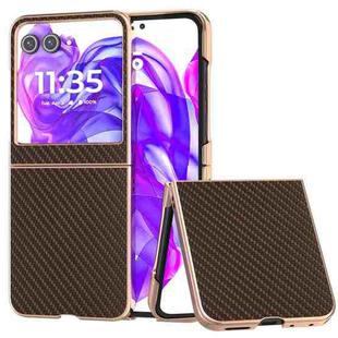 For Motorola Razr 50 Nano Electroplating Carbon Fiber Texture Phone Case(Dark Brown)