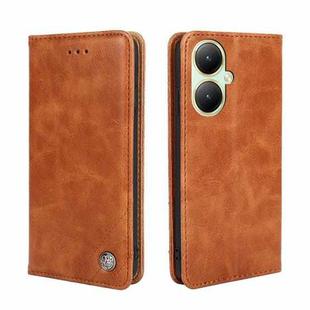 For vivo Y35+ 5G Non-Magnetic Retro Texture Leather Phone Case(Brown)