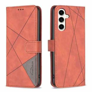 For Samsung Galaxy S23 FE 5G Magnetic Buckle Rhombus Texture Leather Phone Case(Brown)