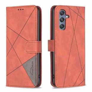 For Samsung Galaxy M34 5G Magnetic Buckle Rhombus Texture Leather Phone Case(Brown)