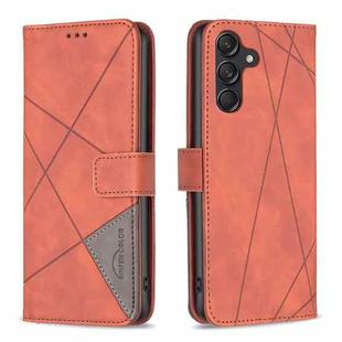 For Samsung Galaxy M55 Magnetic Buckle Rhombus Texture Leather Phone Case(Brown)