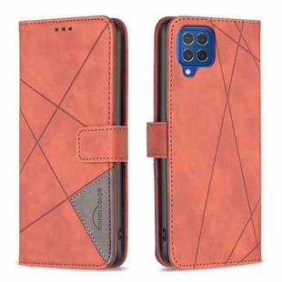 For Samsung Galaxy M62/F62 Magnetic Buckle Rhombus Texture Leather Phone Case(Brown)