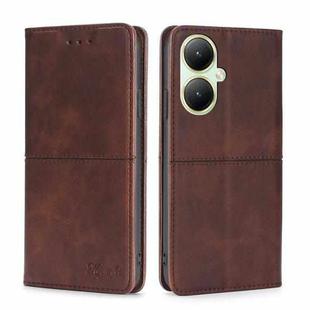 For vivo Y35+ 5G Cow Texture Magnetic Leather Phone Case(Dark Brown)