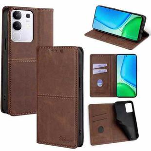 For vivo Y29 4G Global Cow Texture Magnetic Leather Phone Case(Dark Brown)