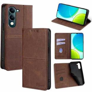 For vivo Y29s 5G / Y04 4G Cow Texture Magnetic Leather Phone Case(Dark Brown)