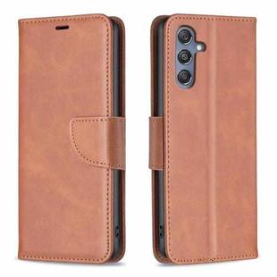For Samsung Galaxy M34 5G Lambskin Texture Pure Color Flip Leather Phone Case(Brown)