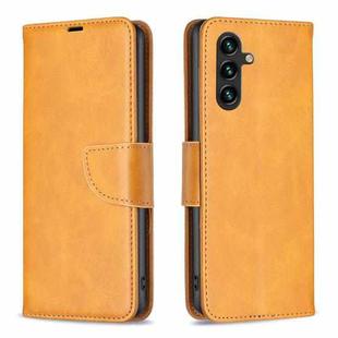 For Samsung Galaxy A05s Lambskin Texture Pure Color Flip Leather Phone Case(Yellow)