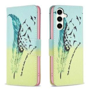 For Samsung Galaxy S23 FE 5G Colored Drawing Pattern Leather Phone Case(Feather)