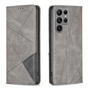 For Samsung Galaxy S24 Ultra 5G Rhombus Texture Magnetic Leather Phone Case(Grey)