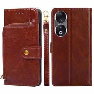 For Honor 90 5G Zipper Bag Leather Phone Case(Brown)