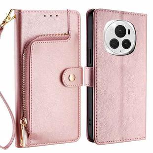 For Honor Magic6 Pro Zipper Bag Leather Phone Case(Rose Gold)