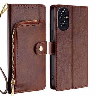 For Honor 200 5G Zipper Bag Leather Phone Case(Brown)