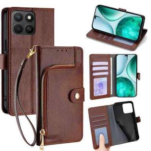 For Honor X8c 4G Zipper Bag Leather Phone Case(Brown)