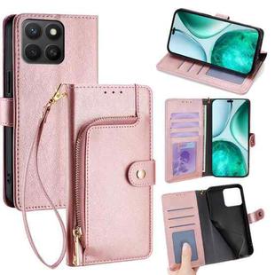 For Honor X8c 4G Zipper Bag Leather Phone Case(Rose Gold)