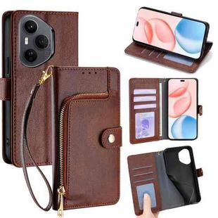 For Honor 400 Pro Global 160.8mm Zipper Bag Leather Phone Case(Brown)