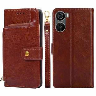 For ZTE Axon 40 Lite Zipper Bag Leather Phone Case(Brown)