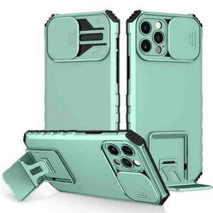 For iPhone 15 Pro Stereoscopic Holder Sliding Camshield Phone Case(Light Blue)