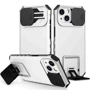 For iPhone 15 Stereoscopic Holder Sliding Camshield Phone Case(White)