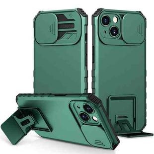 For iPhone 15 Stereoscopic Holder Sliding Camshield Phone Case(Green)