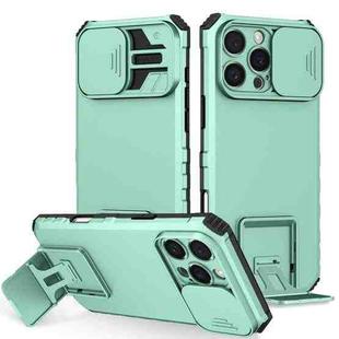 For iPhone 16 Pro Stereoscopic Holder Sliding Camshield Phone Case(Light Blue)