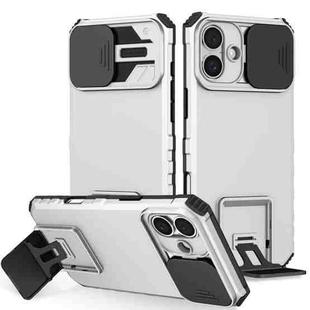 For iPhone 16 Plus Stereoscopic Holder Sliding Camshield Phone Case(White)