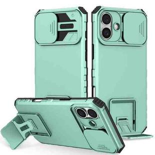 For iPhone 16 Plus Stereoscopic Holder Sliding Camshield Phone Case(Light Blue)