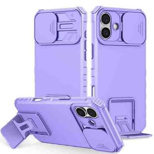 For iPhone 16 Plus Stereoscopic Holder Sliding Camshield Phone Case(Purple)