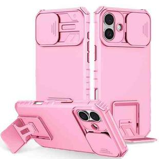 For iPhone 16 Stereoscopic Holder Sliding Camshield Phone Case(Pink)