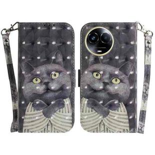 For Realme 11 5G Global 3D Colored Horizontal Flip Leather Phone Case(Hug Cat)