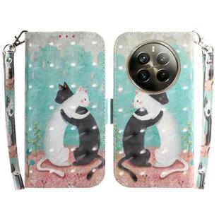 For Realme 12 Pro+ Global 3D Colored Horizontal Flip Leather Phone Case(Black White Cat)