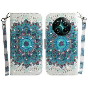 For Realme 12+ 3D Colored Horizontal Flip Leather Phone Case(Peacock Wreath)