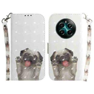 For Realme 12+ 3D Colored Horizontal Flip Leather Phone Case(Pug)