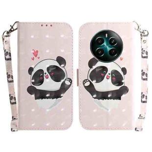 For Realme 12+ 3D Colored Horizontal Flip Leather Phone Case(Heart Panda)