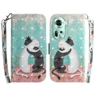 For OPPO Reno11 Global 3D Colored Horizontal Flip Leather Phone Case(Black White Cat)