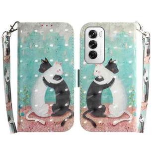 For OPPO Reno12 5G Global 3D Colored Horizontal Flip Leather Phone Case(Black White Cat)