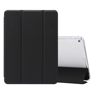 For iPad mini (2019) / mini 4 3-folding Electric Pressed Skin Texture Horizontal Flip Shockproof Transparent TPU + PU Leather Case with Holder & Pen Slot & Sleep / Wake-up Function(Black)
