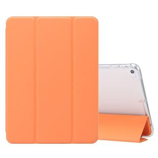 For iPad mini (2019) / mini 4 3-folding Electric Pressed Skin Texture Horizontal Flip Shockproof Transparent TPU + PU Leather Case with Holder & Pen Slot & Sleep / Wake-up Function(Orange)