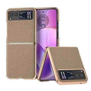 For Motorola Razr 40 Nano Electroplating Genuine Leather Litchi Texture Phone Case(Grey)